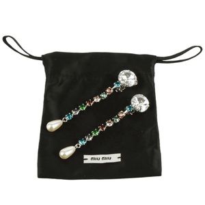 Authentic Miu Miu Rhinestone Crystal Pearl Long Drop Earrings